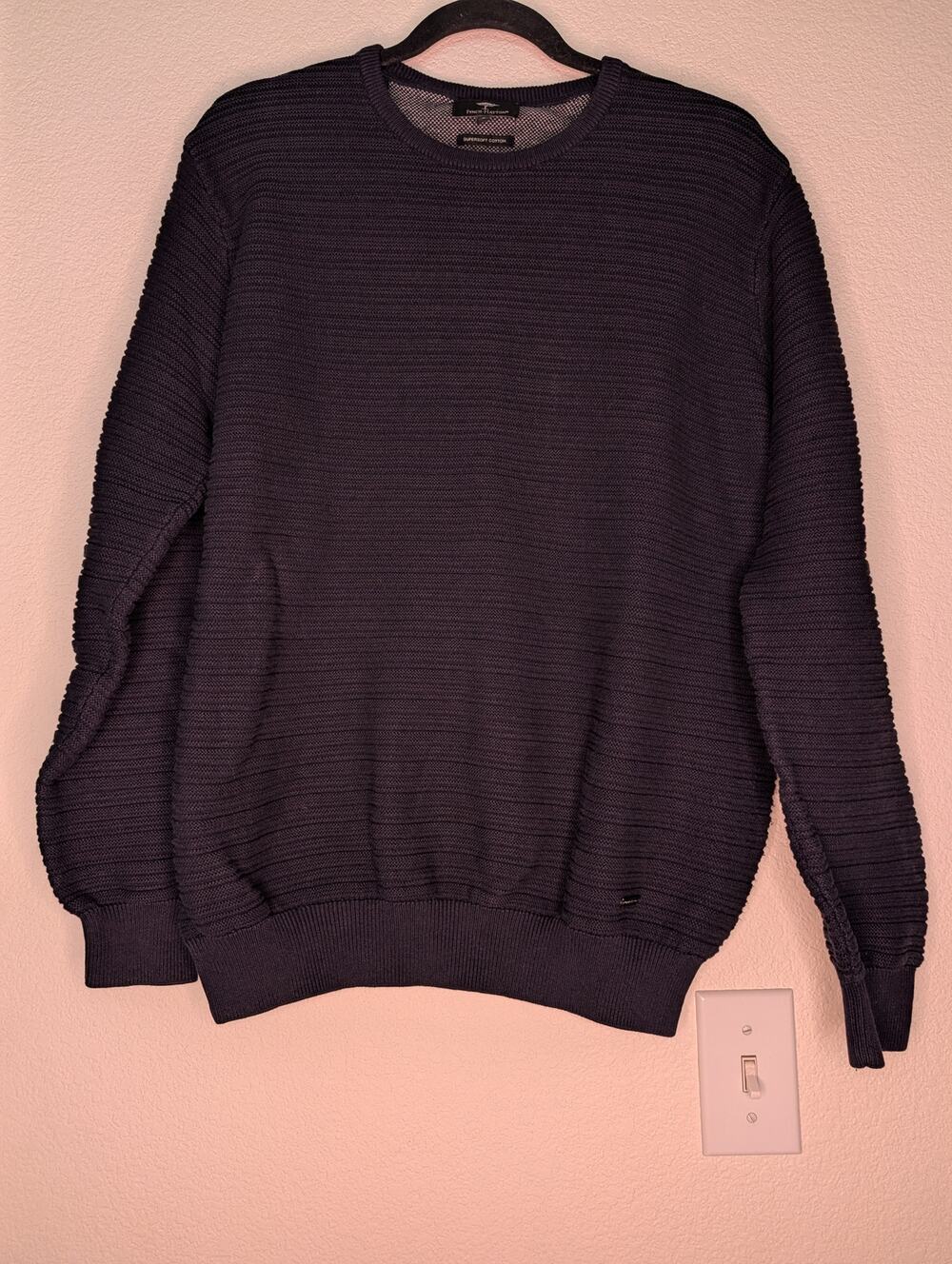 Fynch-Hatton Men's Supersoft Cotton Navy Sweater M Ribbed Luxury Cozy Academia